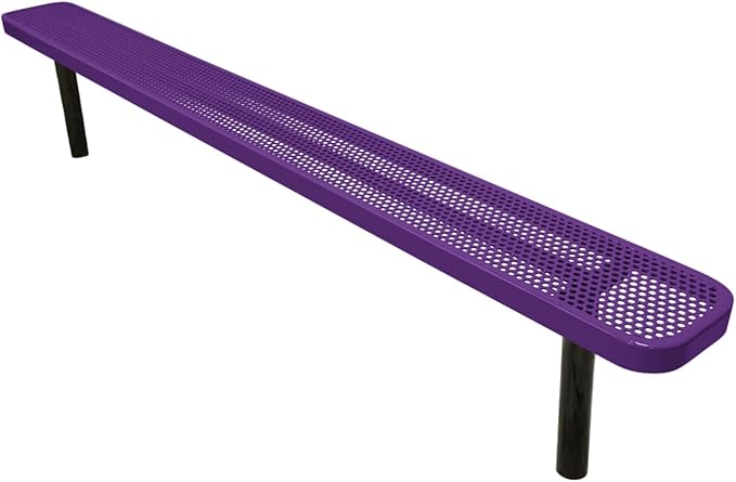 COATEDOUTDOORFURNITURE Coated Outdoor Furniture Heavy-Duty Outdoor Bench Thermoplastic Coated, Punched Steel, Commercial-Grade Seating, Made in America (Inground Without Back, 8 Ft, Purple)
