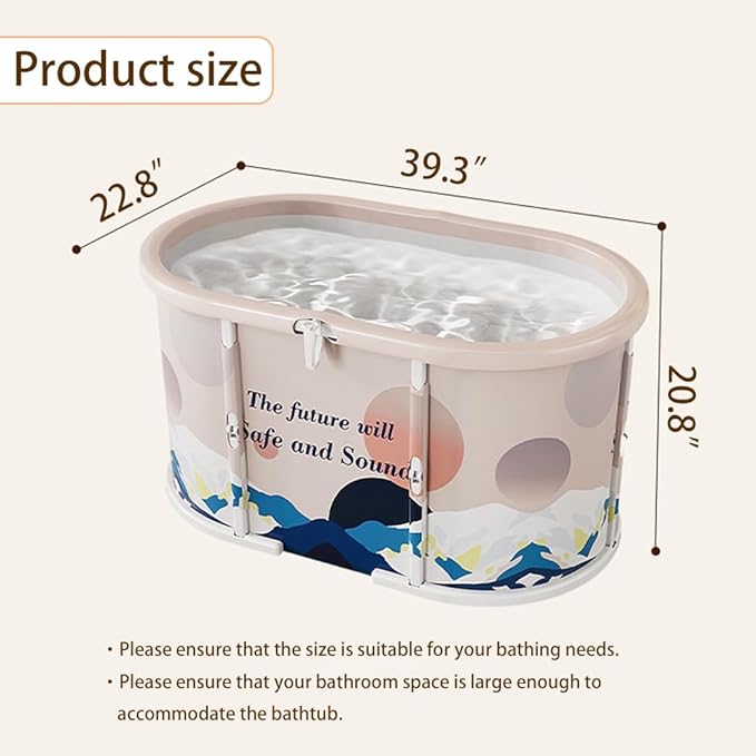 Genrenyen Ice Bath Tub No Installation 39" Oval Portable Bathtub for Shower Stall, Foldable Hot Cold Plunge Tub for Adults, Folding Large Baths at Home Outdoor Indoor (Blue, 39.3"×22.8"×20.8")