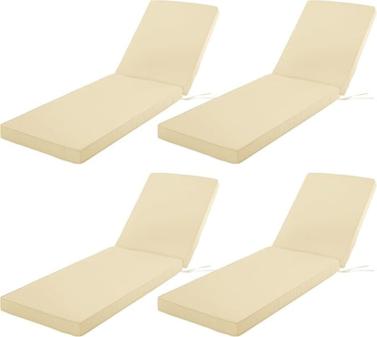 Chaise Lounge Cushion Outdoor, Waterproof and Stain-Resistant Lounge Deck Reclining Chair Cushions for Patio Furniture Lawn Pool Resort Hotel, 72x21x3 Inch, Set of 4, Beige