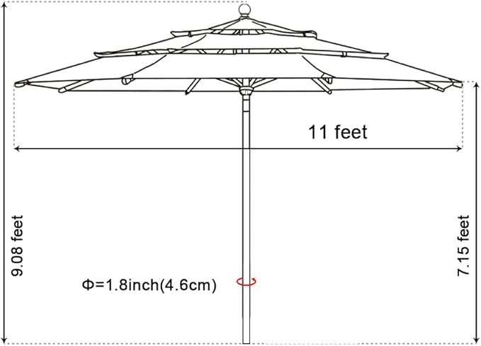 EliteShade USA 10-Year-Non-Fading 11Ft 3 Tiers Market Umbrella Patio Outdoor Cylinder Auto Push-up Table Umbrella with Ventilation, Logo Red