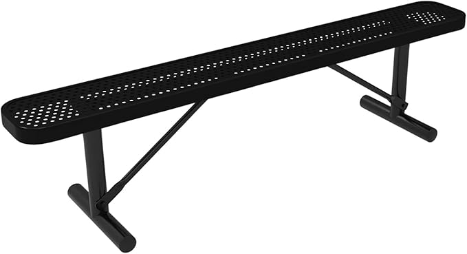 COATEDOUTDOORFURNITURE Heavy-Duty Portable Outdoor Bench Thermoplastic Coated, Punched Steel, Commercial-Grade Seating, Made in America (Portable Without Back, 6 Ft, Textured Black)