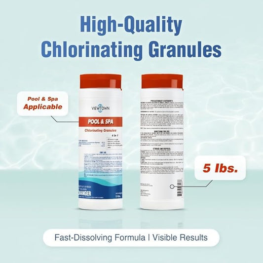 5LBs Chlorinating Granules for Pools, Spas & Hot Tubs - Kills Bacteria & Algae, Fast-Dissolving Formula