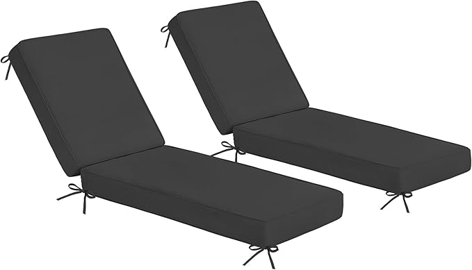 Sundale Outdoor Olefin Chaise Lounge Cushion Set of 2, Water-Resistant Patio Lounge Chair Cushion, Thick Lounger Pad with 4 Straps Dark Gray, 72 x 21 x 4 Inches