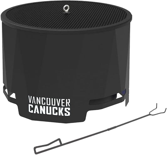 Blue Sky Outdoor Living NHL Vancouver Canucks 24” Steel Peak Patio Smokeless Fire Pit with Spark Screen Kit, Firewood and/or Wood Pellet Burning