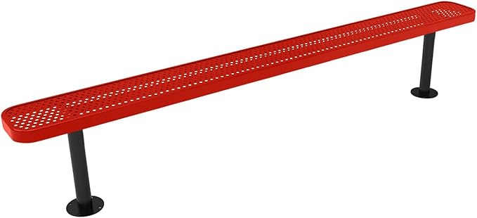 COATEDOUTDOORFURNITURE Coated Outdoor Furniture Heavy-Duty Outdoor Bench Thermoplastic Coated, Punched Steel, Commercial-Grade Seating, Made in America (Surface Without Back, 8 Ft, Red)