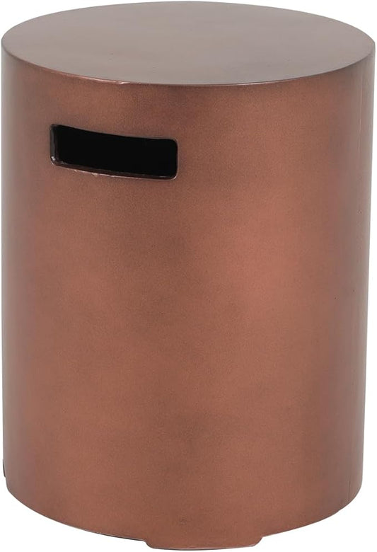 SUNSIT Propane Tank Cover Table, 20 lb Tank Holder, Concrete Storage Box with Handles, Round Hideaway Table for Gas Fire Pit, Bronze