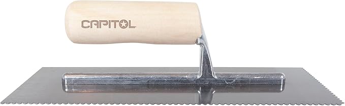 Capitol 115111 Professional Flooring Adhesive Trowel-1/8” x 1/8" x 1/16" Flat-Top V-Notch, Silver/Light Wood
