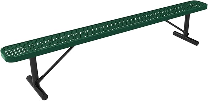 COATEDOUTDOORFURNITURE Heavy-Duty Portable Outdoor Bench Thermoplastic Coated, Punched Steel, Commercial-Grade Seating, Made in America (Portable Without Back, 8 Ft, Textured Green)