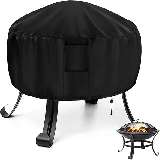 Round Fire Pit Cover, 30 Inch Outdoor Firepit Covers, Heavy-Duty Windproof Waterproof Fire Bowl Cover for Firepit