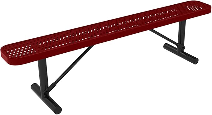 COATEDOUTDOORFURNITURE Heavy-Duty Portable Outdoor Bench Thermoplastic Coated, Punched Steel, Commercial-Grade Seating, Made in America (Portable Without Back, 6 Ft, Textured Burgundy)