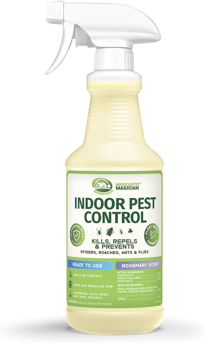 Mosquito Magician Indoor Pest Spray – Design for Indoor Use to Neutralize Spiders, Roaches, Ants & Flies with Plant-Sourced Essential Oils, Efficient Ready to Use Home Pest Spray – Rosemary, 32 OZ