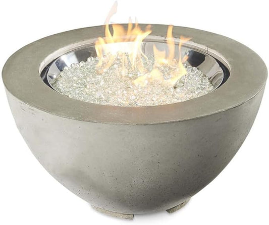 Outdoor GreatRoom Co Propane Fire Pit Table - Cove Gas Fire Pits for Outside Patio - 29 Inch Round Bowl Concrete Firepit Fire Table with Glass Tabletop Cover, Tempered Clear Glass Gems, 80,000 BTU