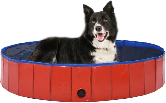 Foldable Dog Swimming Pool, Foldable Pet Swimming Pool, Portable Dog Pool, Bath Pool Collapsible Dog Pet Pool Bathing Tub, 63"x11.8" PVC Red