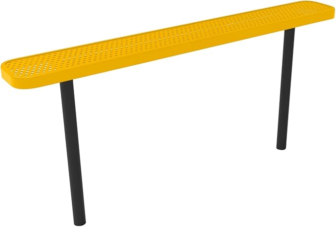 COATEDOUTDOORFURNITURE Heavy-Duty Outdoor Bench Thermoplastic Coated, Punched Steel, Commercial-Grade Seating, Made in America (Inground Without Back, 6 Ft, Textured Yellow)