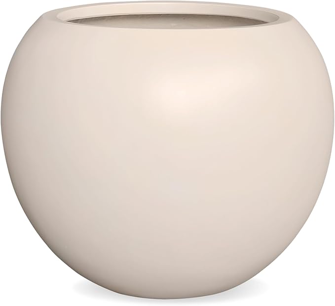 12.8"H x 16"D Globo Fiberstone Round Planter - Christmas Tree Planter, Smooth Finishes, Weather Resistant for Indoor & Outdoor Use, Included 2 Extra Coco Mats (Kilim Beige,10.7" Pot Opening)