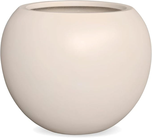 9.7"H x 12"D Globo Fiberstone Round Planter - Christmas Tree Planter, Smooth Finishes, Weather Resistant for Indoor & Outdoor Use, Included 2 Extra Coco Mats (Kilim Beige, 7.8" Pot Opening)