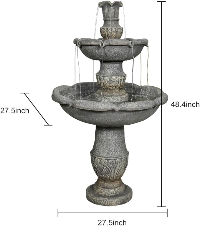 ourrco Garden Rustic Outdoor Floor 2-Tier Water Fountains 48.4" H Classical Flowerpot Shape Top Concrete Fountain and Waterfalls for Outdoor, Garden, Backyard, Porch, Deck, Patio