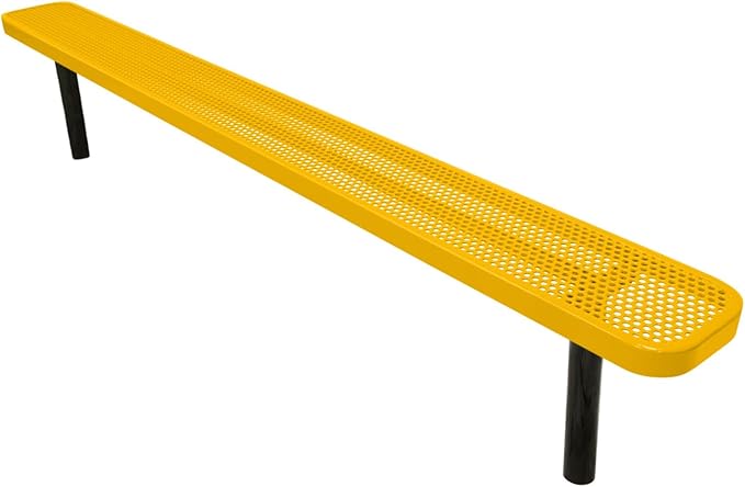 COATEDOUTDOORFURNITURE Heavy-Duty Outdoor Bench Thermoplastic Coated, Punched Steel, Commercial-Grade Seating, Made in America (Inground Without Back, 8 Ft, Textured Yellow)