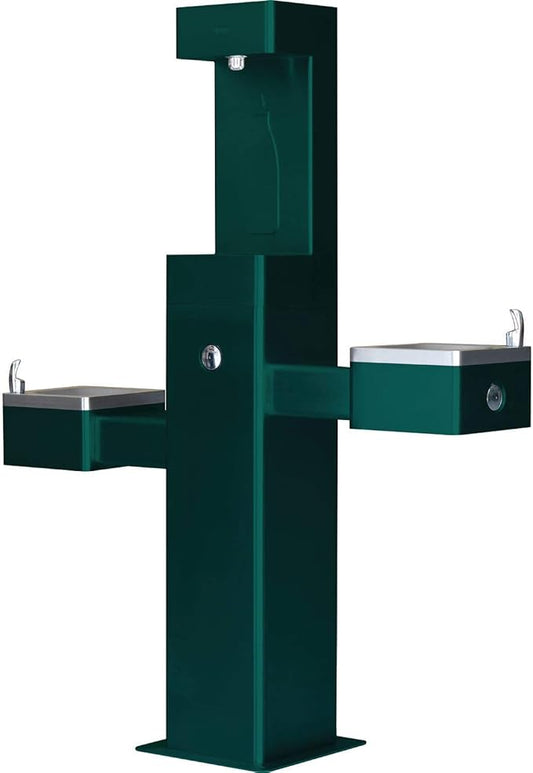 Global Industrial Outdoor Bottle Filling Station & Bi-Level Drinking Fountain, Green Powder Coat