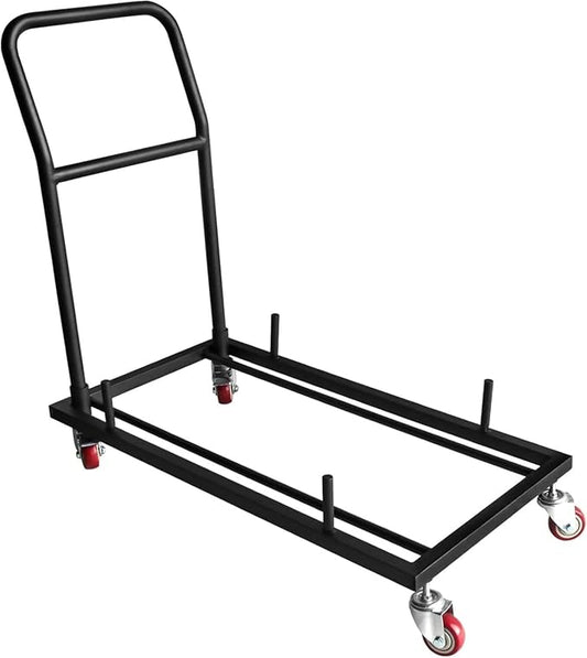 Folding Chair Dolly with 2 Swivel Casters, Brakes& 2 Fixed Straight Casters, L-Shaped Steel Storage Cart Commercial & Home Kitchen Folding Chairs Racks