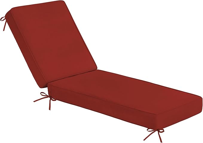 Sundale Outdoor Olefin Chaise Lounge Cushion, Water-Resistant Patio Lounge Chair Cushion, Thick Lounger Pad with 4 Straps Red, 72 x 21 x 4 Inches