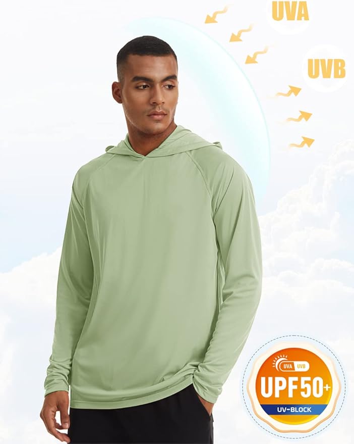 MAGCOMSEN Men's Hooded UPF 50+ Sun Protection T Shirts Long Sleeve Athletic Fishing Shirts Rash Guards