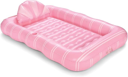 FUNBOY Tanning Pool Lounger Float, XL 72'' x 48'' Pool Float with Custom Pillow and Large Cup Holder, Perfect for Pool or Backyard.