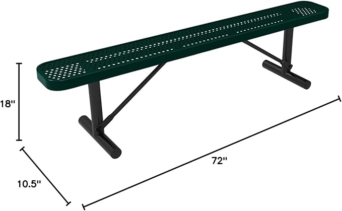 COATEDOUTDOORFURNITURE Heavy-Duty Portable Outdoor Bench Thermoplastic Coated, Punched Steel, Commercial-Grade Seating, Made in America (Portable Without Back, 6 Ft, Dark Green)
