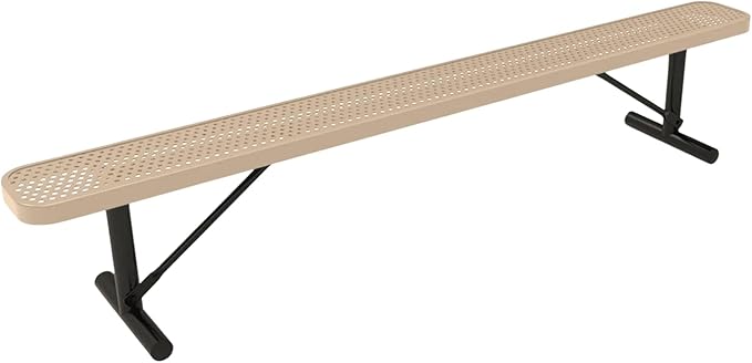 COATEDOUTDOORFURNITURE Coated Outdoor Furniture Heavy-Duty Portable Outdoor Bench Thermoplastic Coated, Punched Steel, Commercial-Grade Seating, Made in America (Portable Without Back, 8 Ft, Tan)