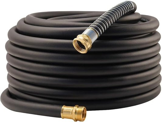 WiseFlow Garden Hose 90FT x 5/8", Heavy Duty Rubber Hose, Water Hose with Five Layered Braiding, Male Female Fittings, 1000PSI Burst, 300PSI Working (Black)