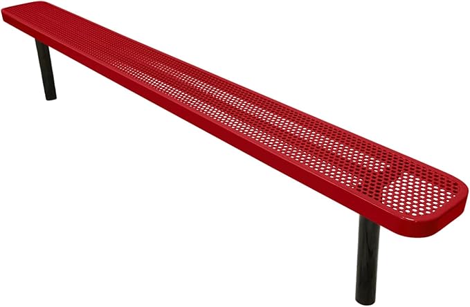 COATEDOUTDOORFURNITURE Coated Outdoor Furniture Heavy-Duty Outdoor Bench Thermoplastic Coated, Punched Steel, Commercial-Grade Seating, Made in America (Inground Without Back, 8 Ft, Textured Red)