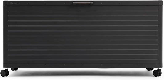 MIRADOR 281 Gallon Outdoor Storage Box Waterproof with Wheels, Metal Deck Boxfor Patio Furniture, Garden Tools, Outdoor Cushion, Charcoal