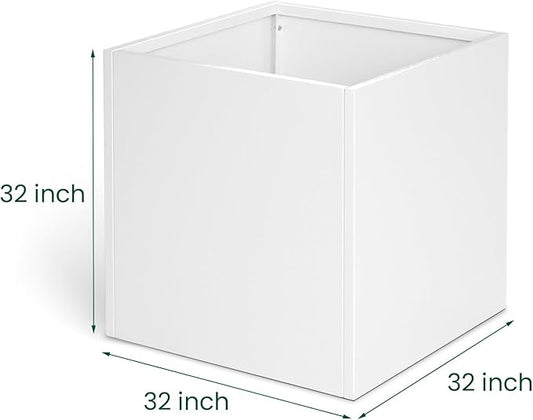 White Steel Planter Square Outdoor Planters Galvanized Steel Planter Box Indoor Metal Large Planters Cube Heavy Duty Flower Pot 32 Inch Modern Commercial Residential for Trees Patio Yard Garden