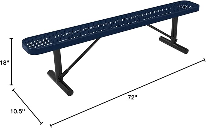 COATEDOUTDOORFURNITURE Heavy-Duty Portable Outdoor Bench Thermoplastic Coated, Punched Steel, Commercial-Grade Seating, Made in America (Portable Without Back, 6 Ft, Textured Dark Blue)