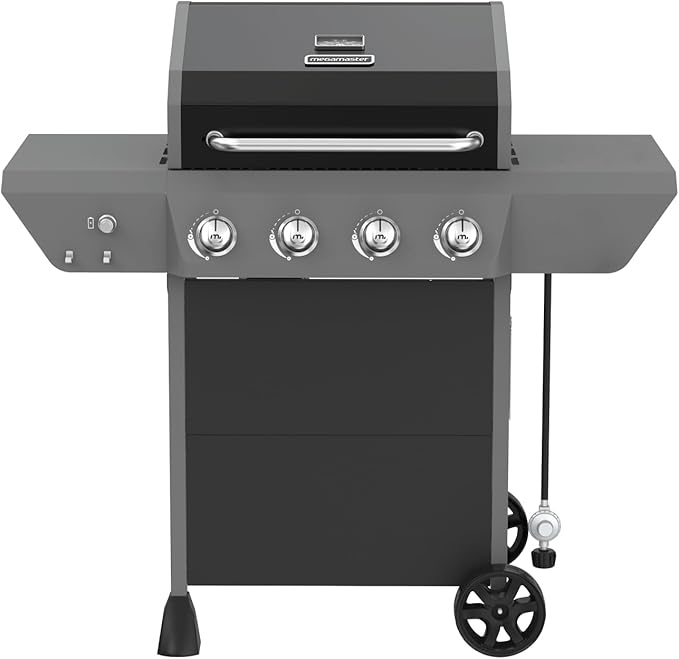 Megamaster 4-Burner Propane Gas Grill with Side Tables & 2 Hooks, 44,000BTUs, 566.92 sq.in Cooking Space, Perfect for Outdoor Cooking & Grilling, BBQs, Backyards, Tailgating, 720-1093B