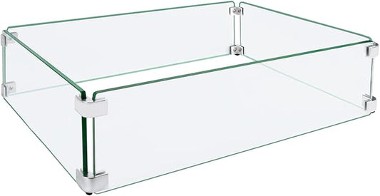 Fire Pit Wind Guard, 29"x13" Square Fire Pit Glass Wind Guard Made of Clear Tempered Glass, Set with Assembly Instructions, Free Screwdriver, Easy to Install