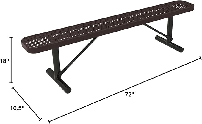 COATEDOUTDOORFURNITURE Coated Outdoor Furniture Heavy-Duty Portable Outdoor Bench Thermoplastic Coated, Punched Steel, Commercial-Grade Seating, Made in America (Portable Without Back, 6 Ft, Brown)