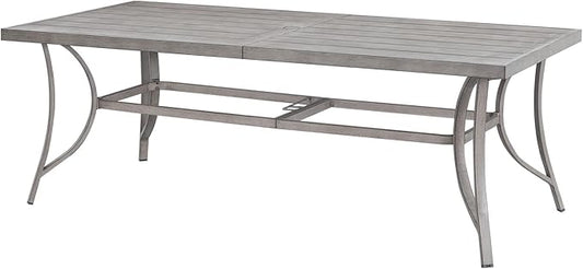 SEEHILL Aluminum Outdoor Dining Table for 8, 84" Rectangle Patio Dining Table with 2.2" Umbrella Hole, 8 Person Outdoor Dining Tables for Deck, Backyard, Garden, Poolside, Limed Oak