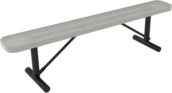 Coated Outdoor Furniture Heavy-Duty Portable Outdoor Bench Thermoplastic Coated, Punched Steel, Commercial-Grade Seating, Made in America (Portable Without Back, 6 Ft, Textured Grey)