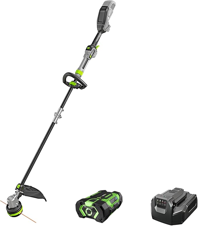EGO Power+ String Trimmer, Battery Powered, 16" Trimmer for Weeds and Grass with POWERLOAD, Telescopic Carbon Fiber Shaft, Includes 56V 2.5Ah Battery and Charger - ST1611T