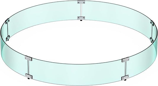 Skyflame 47" Round Fire Pit Glass Wind Guard, Thick & Clear Tempered Glass Fire-Resistant Wind Screens with Bracket & Feet, for Outdoor Fire Table/Fire Pit Pan