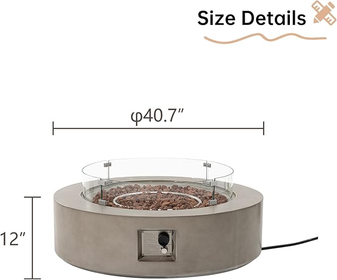HOMPUS Outdoor Round Propane Fire Pit Table, 41''Fire Table w Wind Guard, 50000 BTU Fire Pit w Free Waterproof Cover & Fire Stone for Patio, Garden, Grey