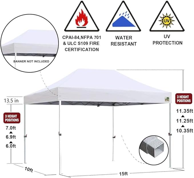 Eurmax USA 10'x15' Pop Up Canopy Tent Commercial Instant Canopies with Heavy Duty Roller Bag,Bonus 4 Sand Weights Bags (Sky Blue)