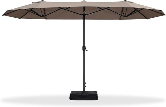 PURPLE LEAF 13ft Patio Market Umbrella with Base Double-Sided Rectangle Outdoor Table Sun Umbrellas with Crank 12 Heavy Duty Sturdy Ribs for Pool Beach Deck Backyard Taupe