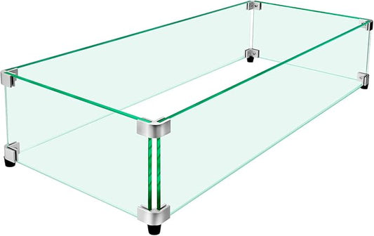 Fire Pit Wind Guard, 31" x 12" Square Tempered Glass Wind Shield for Firepit & Fire Table, Thick Glass and Easy Installation with Included Tools, Airflow Management for Stable Flame
