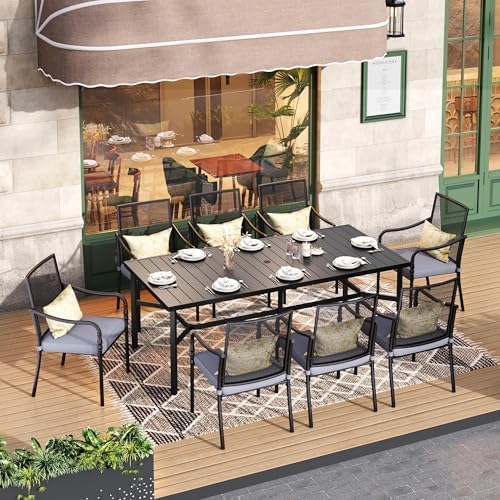 HERA'S HOUSE Patio Table, 8 Person Outdoor Dining Table with Umbrella Hole, Rectangle Black Metal Table for Lawn Garden Backyard Restaurant, 83" L x39 W x29 H