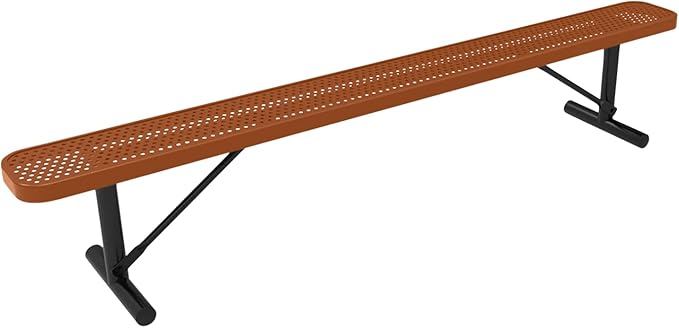 COATEDOUTDOORFURNITURE Heavy-Duty Outdoor Bench Thermoplastic Coated, Punched Steel, Commercial-Grade Seating, Made in America (Portable Without Back, 8 Ft, Textured Copper)