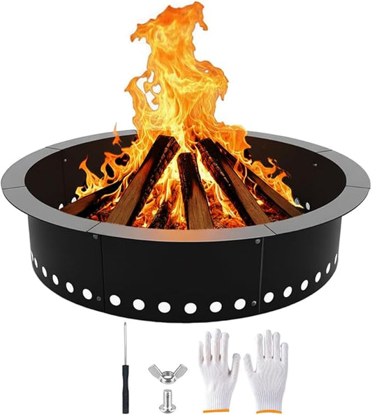 Fire Ring for Outside Fire Pit 55-Inch Outer/51-Inch Inner Diameter, VivaGarden Heavy Duty Solid Metal Steel Round Fire Pit Ring for Camping, DIY Campfire FirePit Insert Kit for Wood Burning, Black