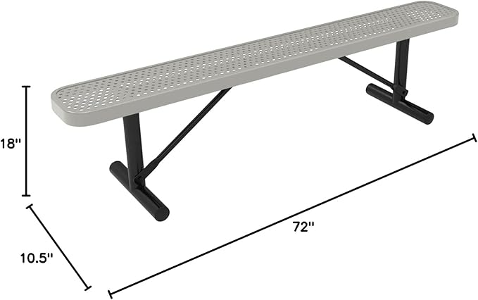 Coated Outdoor Furniture Heavy-Duty Portable Outdoor Bench Thermoplastic Coated, Punched Steel, Commercial-Grade Seating, Made in America (Portable Without Back, 6 Ft, Textured Grey)