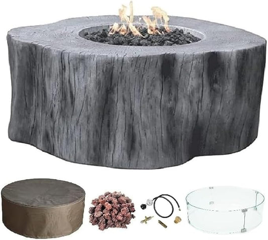 Elementi Manchester Gas Fire Pit Cast Concrete Fire Table, Outdoor Fire Pit Electronic Ignition | Canvas Cover, Lava Rock Included | Free AMS Wind Guard | Classic Gray (Propane Gas)